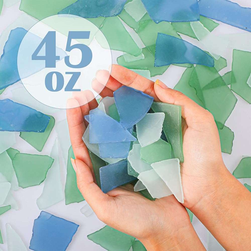 Cunhill 45 oz Sea Glass for Crafts 3 Color Frosted Sea Glass Bulk Cobalt Blue Light Green and Clear Pieces for Wedding Home Christmas DIY Decoration - Image 3