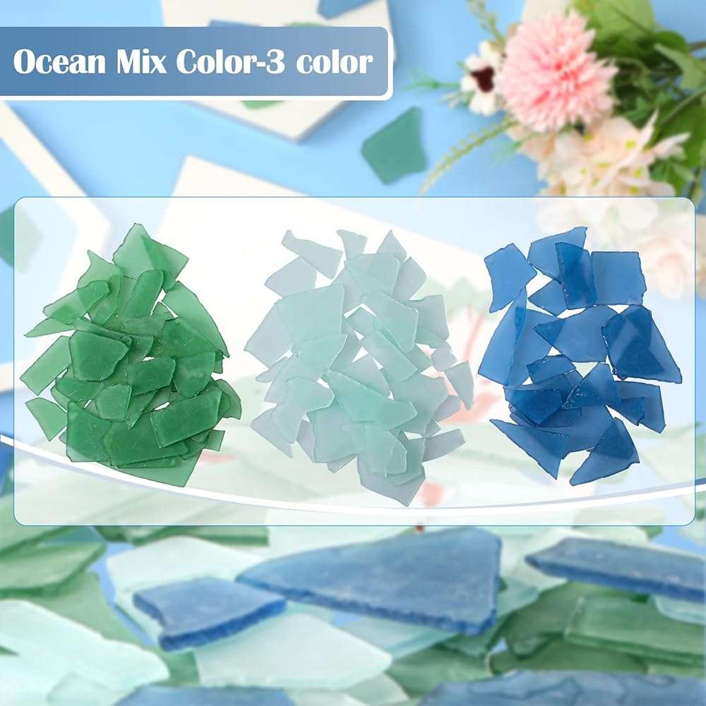 Cunhill 45 oz Sea Glass for Crafts 3 Color Frosted Sea Glass Bulk Cobalt Blue Light Green and Clear Pieces for Wedding Home Christmas DIY Decoration - Image 4