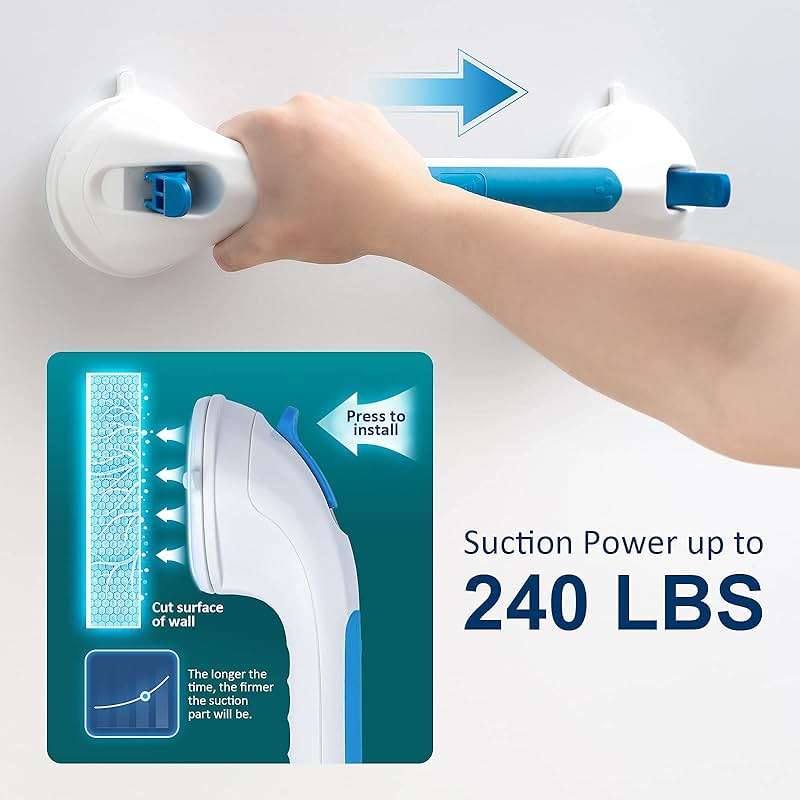 TAILI Suction Shower Grab Bar + Toothbrush Holder Bathroom Safety Handle Bathroom Organizer No Drilling and Removable Suction Mounted - Image 7