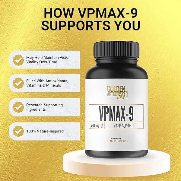 Golden After 50 VpMax-9 - Sight Care and Antioxidant Supplement with Eye Vitamins, Lutein, Lycopene and Bilberry Extract - 6 Bottles - Image 3