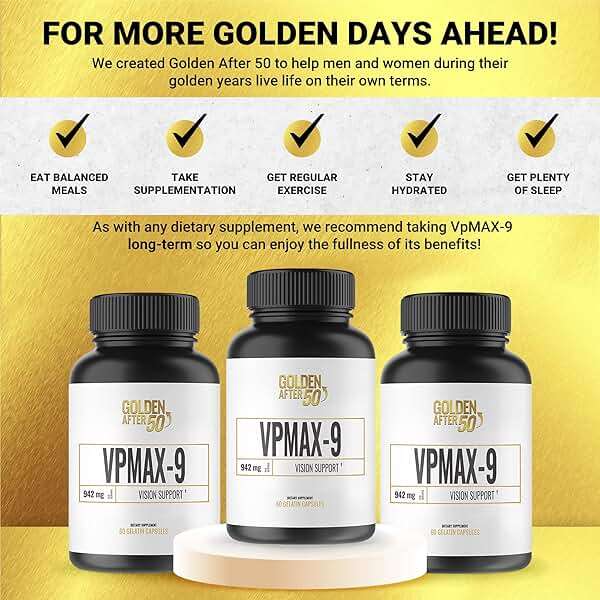 Golden After 50 VpMax-9 - Sight Care and Antioxidant Supplement with Eye Vitamins, Lutein, Lycopene and Bilberry Extract - 6 Bottles - Image 8