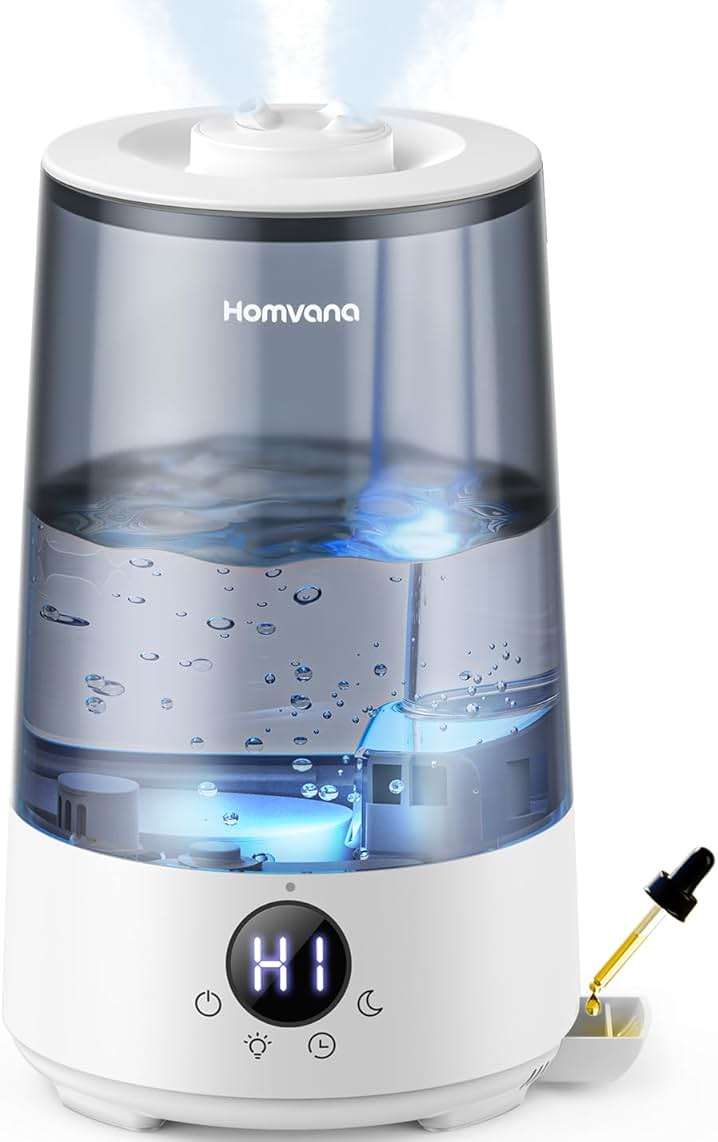 Homvana 3.6L Top-Fill Cool Mist Humidifiers for Bedroom, Large Room & Plants, 23dB Ultra-Quiet, Easy-to-Clean 2-in-1 Baby Humidifier & Oil Diffuser for Congestion Relief, Lasts Up to 4 Nights (Grey) - Image 1
