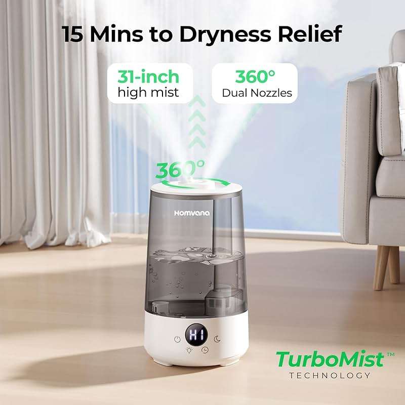Homvana 3.6L Top-Fill Cool Mist Humidifiers for Bedroom, Large Room & Plants, 23dB Ultra-Quiet, Easy-to-Clean 2-in-1 Baby Humidifier & Oil Diffuser for Congestion Relief, Lasts Up to 4 Nights (Grey) - Image 3