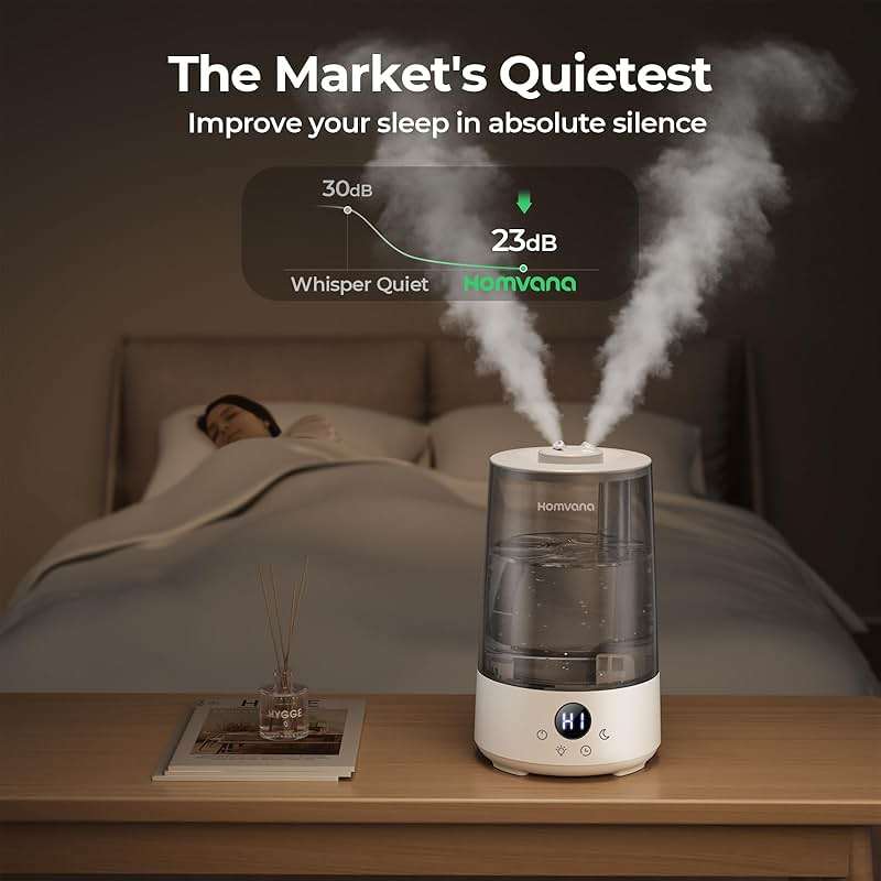 Homvana 3.6L Top-Fill Cool Mist Humidifiers for Bedroom, Large Room & Plants, 23dB Ultra-Quiet, Easy-to-Clean 2-in-1 Baby Humidifier & Oil Diffuser for Congestion Relief, Lasts Up to 4 Nights (Grey) - Image 4