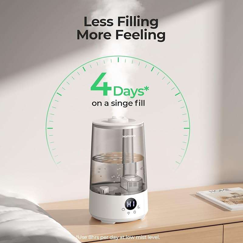 Homvana 3.6L Top-Fill Cool Mist Humidifiers for Bedroom, Large Room & Plants, 23dB Ultra-Quiet, Easy-to-Clean 2-in-1 Baby Humidifier & Oil Diffuser for Congestion Relief, Lasts Up to 4 Nights (Grey) - Image 5