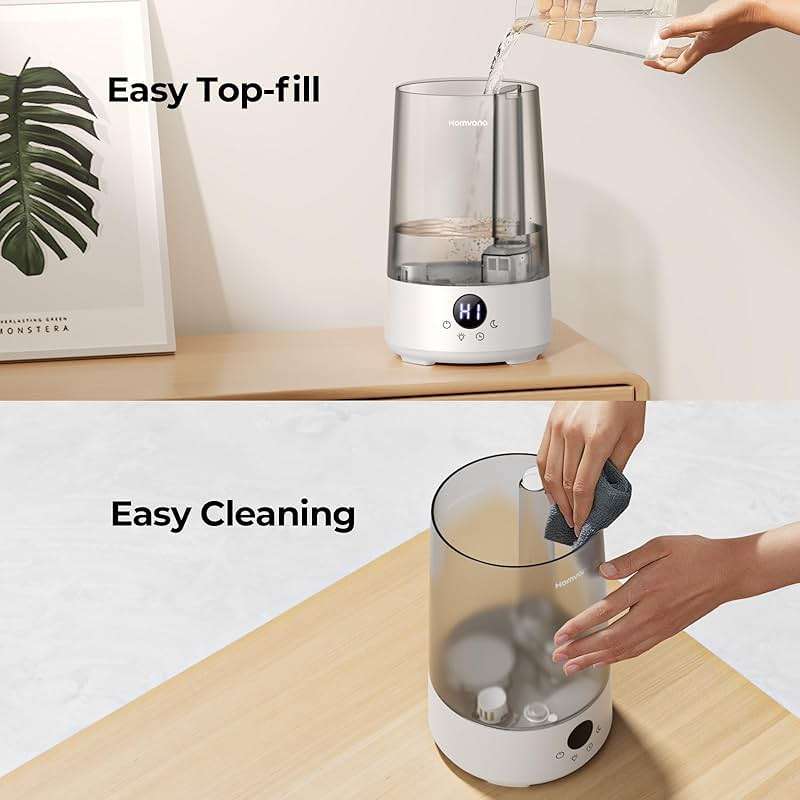 Homvana 3.6L Top-Fill Cool Mist Humidifiers for Bedroom, Large Room & Plants, 23dB Ultra-Quiet, Easy-to-Clean 2-in-1 Baby Humidifier & Oil Diffuser for Congestion Relief, Lasts Up to 4 Nights (Grey) - Image 7
