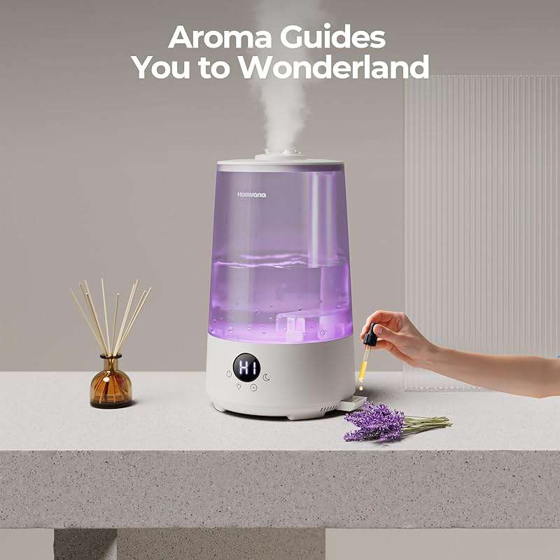 Homvana 3.6L Top-Fill Cool Mist Humidifiers for Bedroom, Large Room & Plants, 23dB Ultra-Quiet, Easy-to-Clean 2-in-1 Baby Humidifier & Oil Diffuser for Congestion Relief, Lasts Up to 4 Nights (Grey) - Image 8
