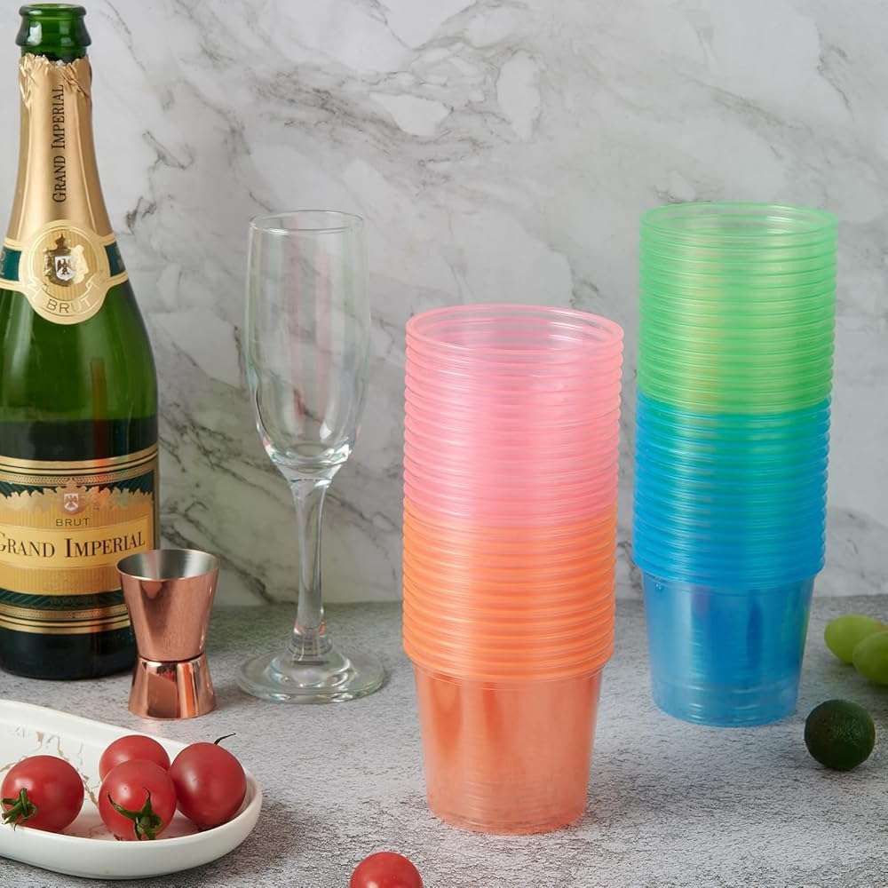 JOLLY CHEF 100 Disposable Bomber Cups Color Plastic Bomber Shot Glasses Highly Durable and Reusable Shot Cups Perfect for Shots for Wedding, Valentine's Day - Image 2