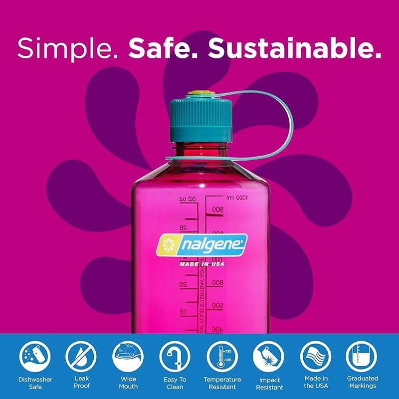Nalgene 32 oz Narrow Mouth Water Bottle | BPA-Free, Durable & Leak Proof, Lghtweght Bottle for Hkng, Gym & Travel, Eggplant - Image 2
