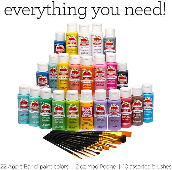 Apple Barrel Art Lessons Paint and Brush Set, 34 pc Kit Including 23 2 fl oz Apple Barrel Acrylic Paint Colors, 1 2 fl oz bottle of Mod Podge Matte, 10 FolkArt Brushes, 6 Video Lessons And More - Image 9