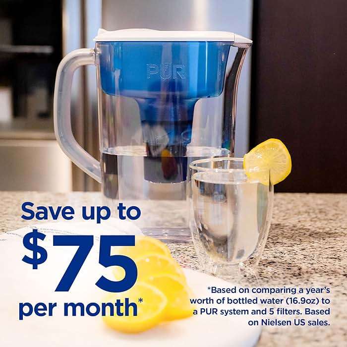 PUR 7-Cup Water Filter Pitcher, Cleaner, Great-Tasting Water, Dishwasher Safe, Powerful, Faster Filtration, LockFit Cap Design - White - Image 3