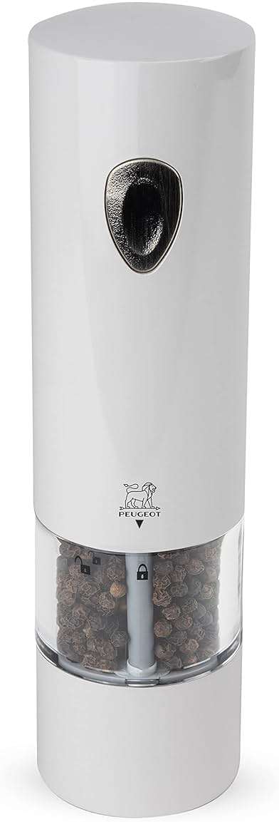 Peugeot PHENIX White Lacquered Stainless Steel Electric Adjustable Salt & Pepper Mill Gift Set, 8-inch - Image 2