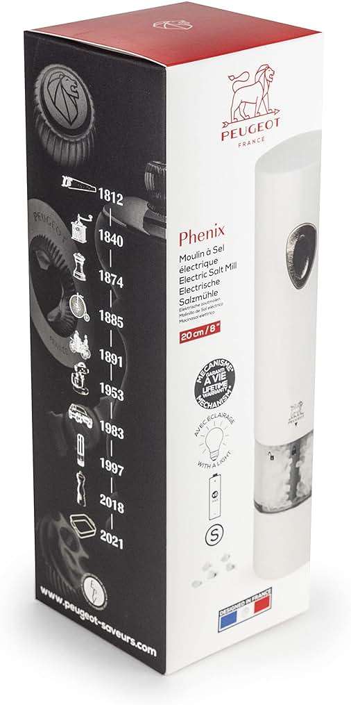 Peugeot PHENIX White Lacquered Stainless Steel Electric Adjustable Salt & Pepper Mill Gift Set, 8-inch - Image 5