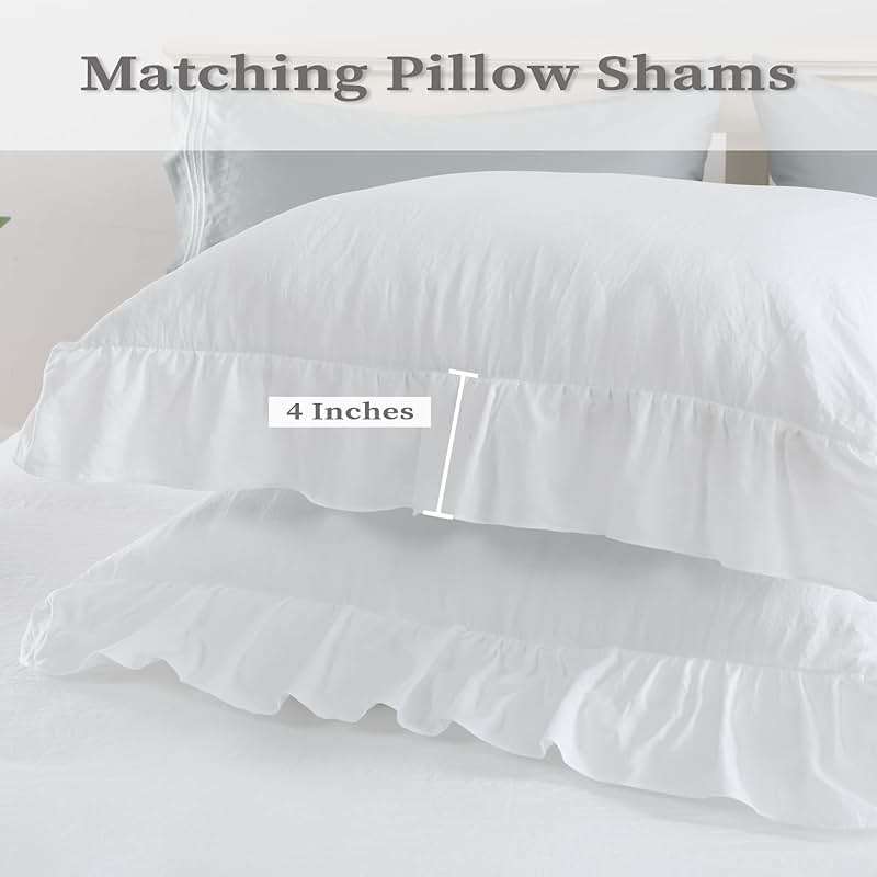 CAROMIO White Ruffle Duvet Cover Queen Size, 3PCS Soft Washed Microfiber Vintage French Country Duvet Cover Set for Queen Bed, White, 90x90 in - Image 3