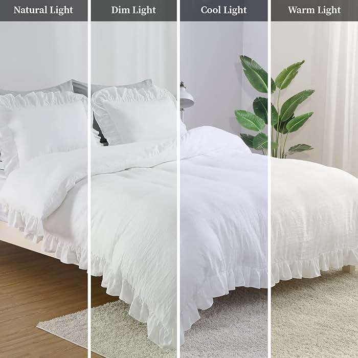 CAROMIO White Ruffle Duvet Cover Queen Size, 3PCS Soft Washed Microfiber Vintage French Country Duvet Cover Set for Queen Bed, White, 90x90 in - Image 7