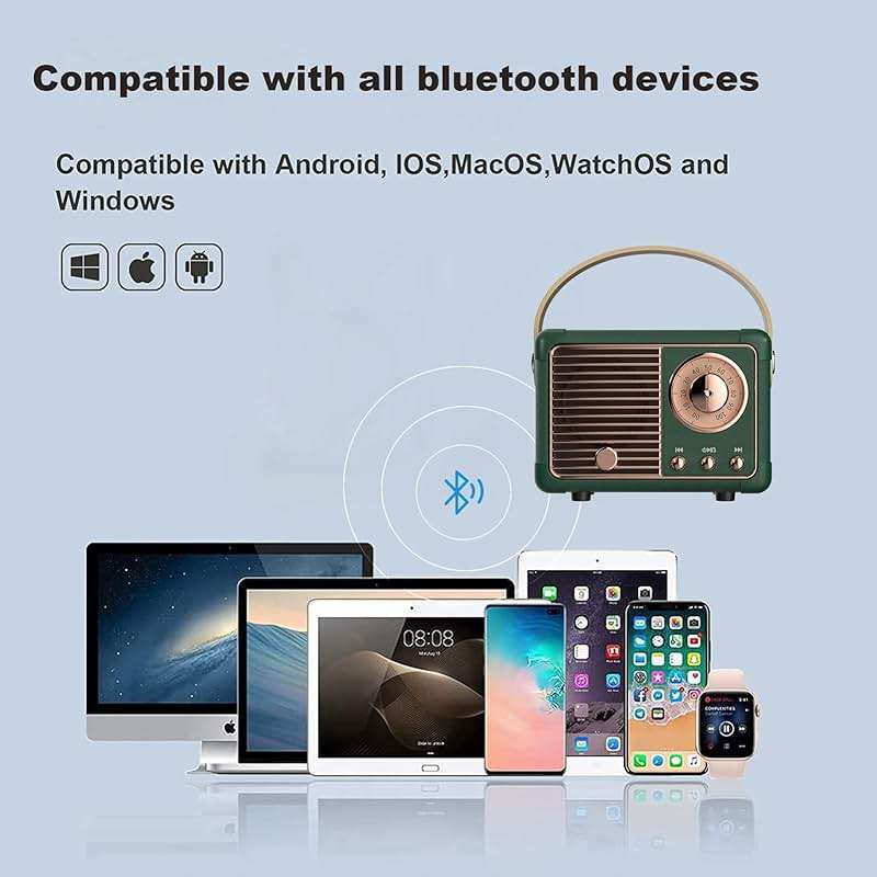 Dosmix Retro Bluetooth Speaker, Vintage Decor Mini Wireless Speaker, Cute Portable Small Speaker for Bedroom Desk Kitchen Office, Old Fashion Style Room Decor Speaker, Gift for Women Men Girls(Green) - Image 4