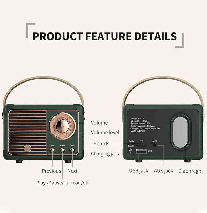Dosmix Retro Bluetooth Speaker, Vintage Decor Mini Wireless Speaker, Cute Portable Small Speaker for Bedroom Desk Kitchen Office, Old Fashion Style Room Decor Speaker, Gift for Women Men Girls(Green) - Image 7