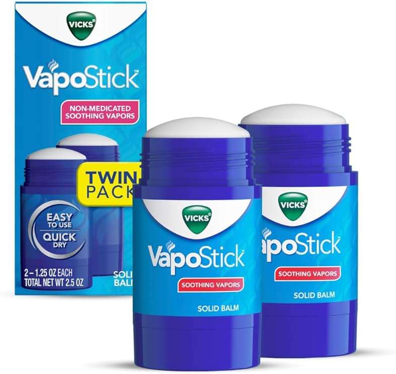 Vicks VapoStick, Solid Balm, No Mess, Soothing Non-Medicated Vicks Vapors, Easy-To-Use No-Touch Applicator, Quick Dry, Lightweight Skin Feel, 1.25oz x 2 - Image 1