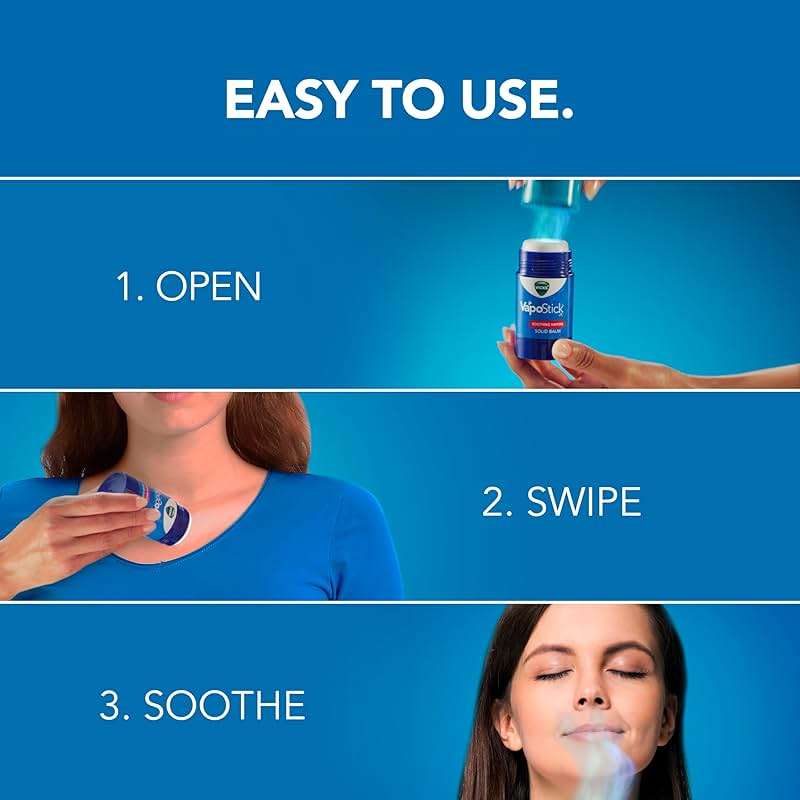 Vicks VapoStick, Solid Balm, No Mess, Soothing Non-Medicated Vicks Vapors, Easy-To-Use No-Touch Applicator, Quick Dry, Lightweight Skin Feel, 1.25oz x 2 - Image 6