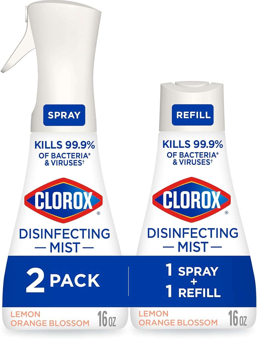Clorox Disinfecting Mist, Lemon and Orange Blossom, 1 Spray and 1 Refill, 16 oz Each - Image 1