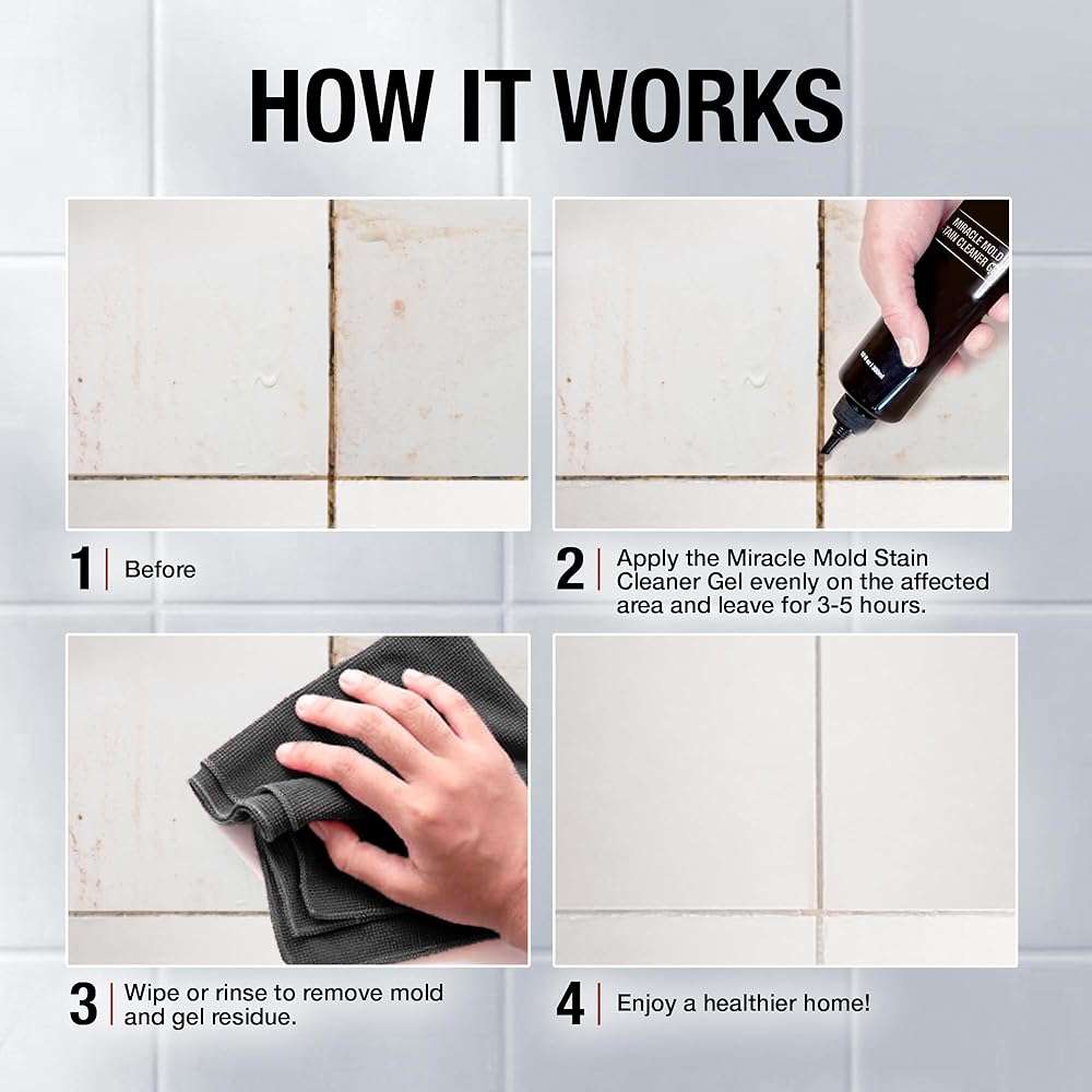 GlassGuard Miracle Mold Stain Remover Stain Gel – Heavy Duty Cleaning Gel for Grouts, Ceramic, Glass, Silicone, Caulk & More – Washing Machine Cleaner Front Loader (300 ml / 10 oz) - Image 4
