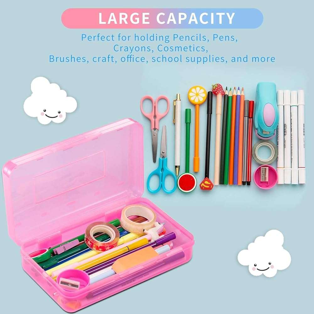 Sooez Pencil Box, Pencil Case, Crayon Box, Large Pencil Box Clear, Plastic Hard Marker Sticker Box, School Box for Boys Girls, Pen Holder Stationery Storage organizer, Homeschool Teacher Supplies - Image 3