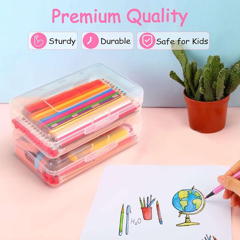 Sooez Pencil Box, Pencil Case, Crayon Box, Large Pencil Box Clear, Plastic Hard Marker Sticker Box, School Box for Boys Girls, Pen Holder Stationery Storage organizer, Homeschool Teacher Supplies - Image 4