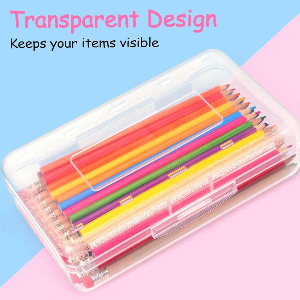 Sooez Pencil Box, Pencil Case, Crayon Box, Large Pencil Box Clear, Plastic Hard Marker Sticker Box, School Box for Boys Girls, Pen Holder Stationery Storage organizer, Homeschool Teacher Supplies - Image 5