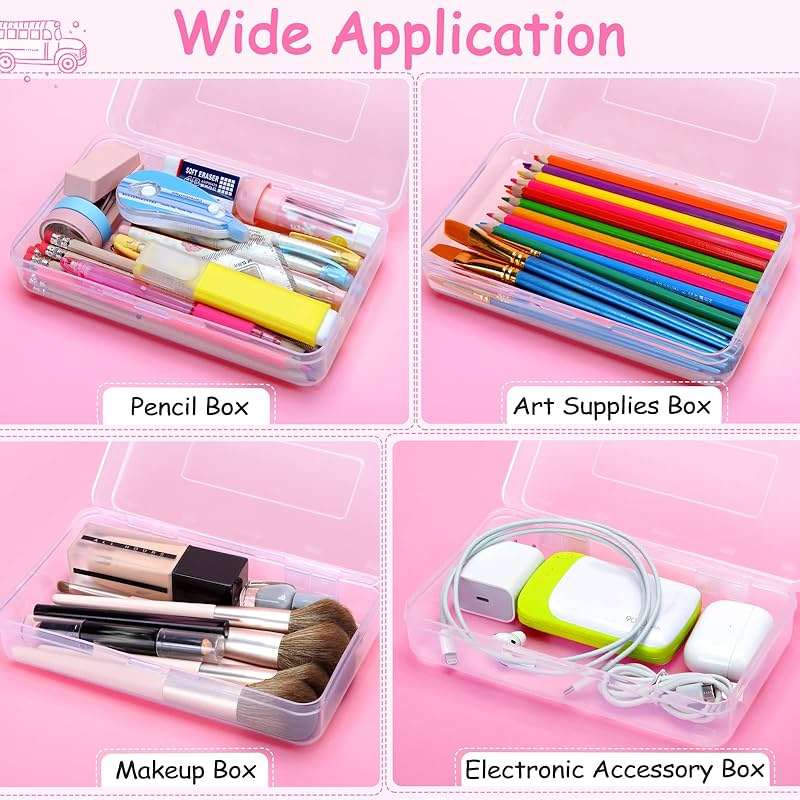 Sooez Pencil Box, Pencil Case, Crayon Box, Large Pencil Box Clear, Plastic Hard Marker Sticker Box, School Box for Boys Girls, Pen Holder Stationery Storage organizer, Homeschool Teacher Supplies - Image 6