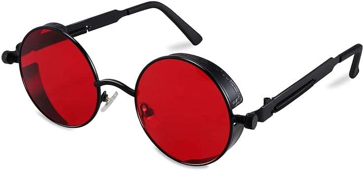 FEISEDY Retro Gothic Steampunk Sunglasses Round Metal Frame Punk Circle Inspired Shade Men B1857 - Image 1