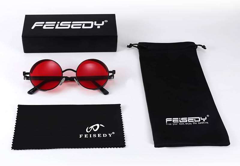 FEISEDY Retro Gothic Steampunk Sunglasses Round Metal Frame Punk Circle Inspired Shade Men B1857 - Image 6