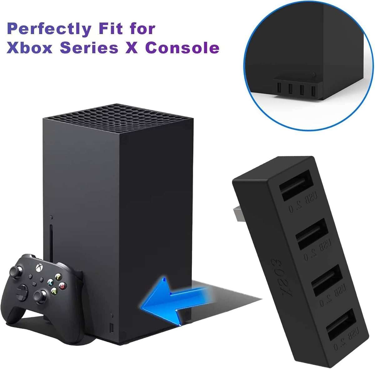 JZW-Shop 4 Ports USB Hub 2.0 for Xbox Series X, High Speed USB Hub Splitter Expansion Adapter Compatible with Xbox Series - Image 2