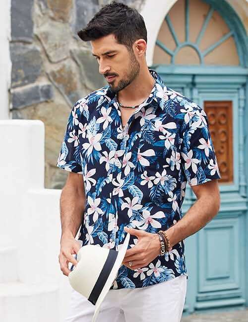COOFANDY Mens Hawaiian Shirts Short Sleeve Casual Button Down Tropical Beach Shirt - Image 2