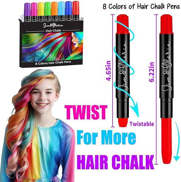 Jim&Gloria Dustless Hair Chalk Gifts for Girls Makeup Kit, Gift for Teen Girl Trendy Stuff, Kids, Teenage Tweens Teenager Temporary and Washable Color Dye Markers Age 7 8 9 10 11 12 13 14 Year Old Toy - Image 2