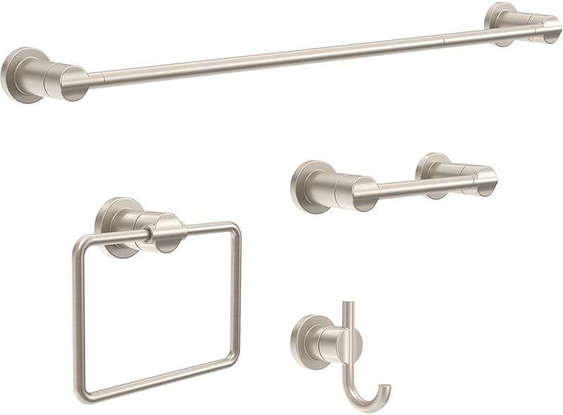 Delta 4-Piece SpotShield Brushed Nickel Bathroom Set Towel Rack, Ring, Toilet Paper Holder, Hook | Nicoli Bath Accessories - Image 1