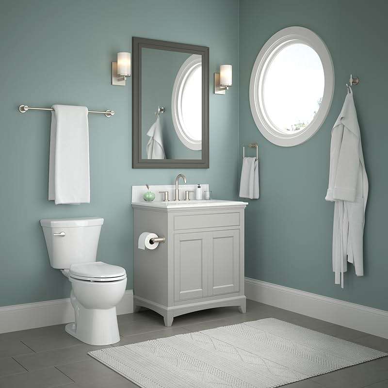 Delta 4-Piece SpotShield Brushed Nickel Bathroom Set Towel Rack, Ring, Toilet Paper Holder, Hook | Nicoli Bath Accessories - Image 2