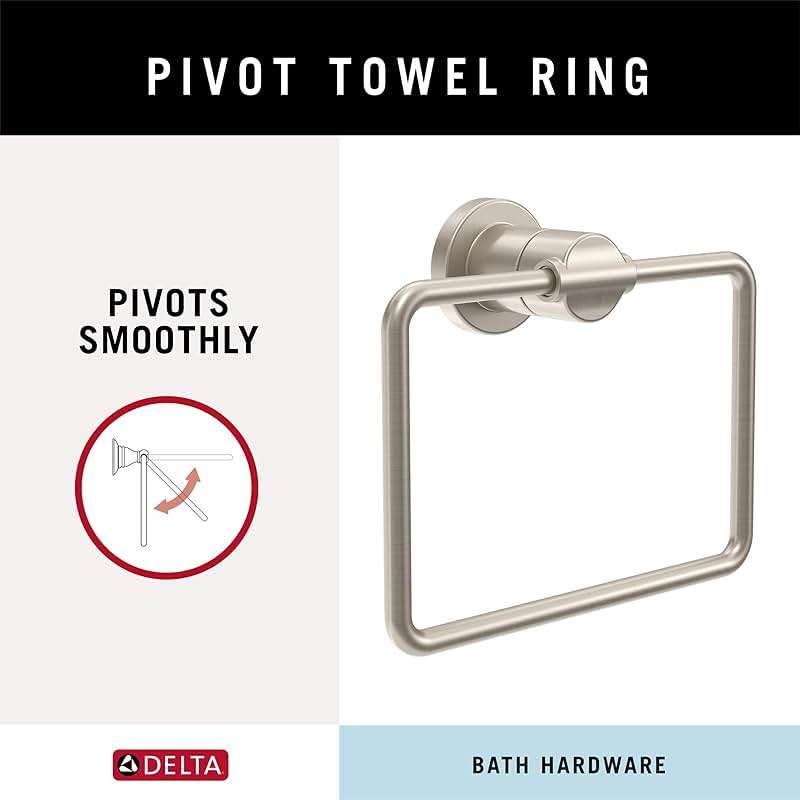 Delta 4-Piece SpotShield Brushed Nickel Bathroom Set Towel Rack, Ring, Toilet Paper Holder, Hook | Nicoli Bath Accessories - Image 4