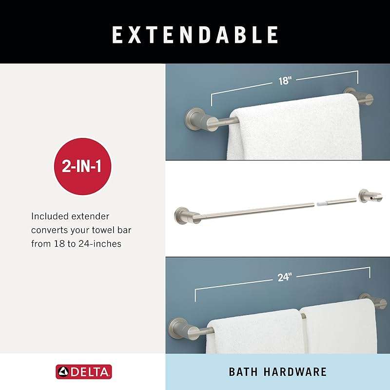 Delta 4-Piece SpotShield Brushed Nickel Bathroom Set Towel Rack, Ring, Toilet Paper Holder, Hook | Nicoli Bath Accessories - Image 6
