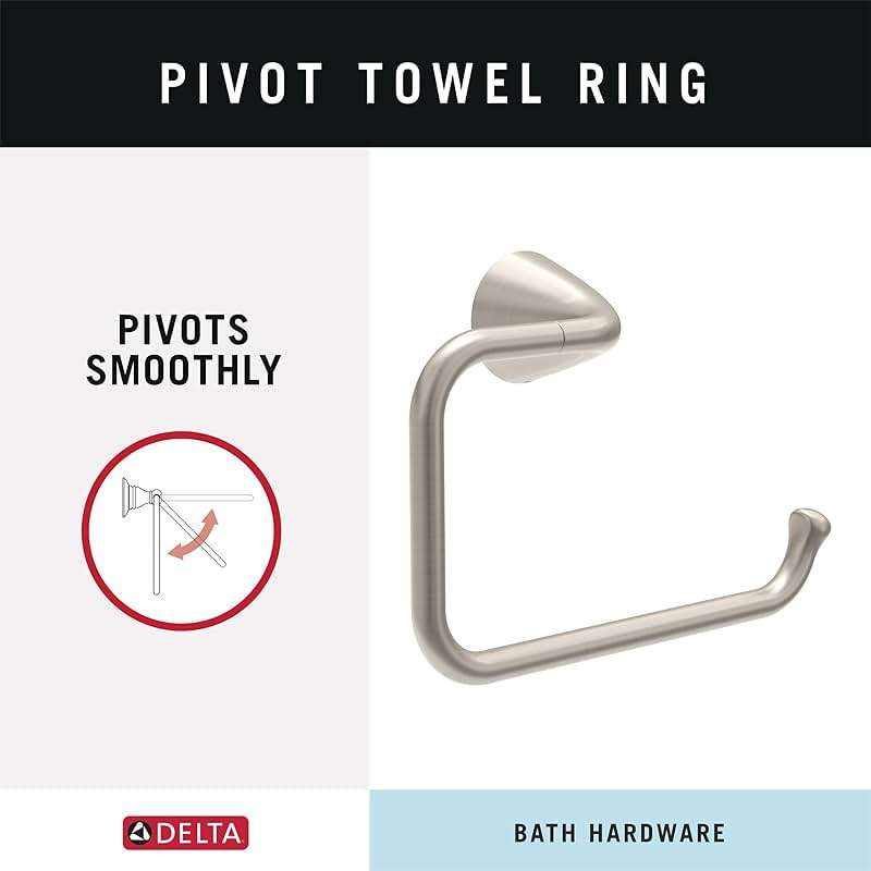 Delta ARV64-DN Arvo 4-Piece Bath Hardware Set 18-in Towel Bar w/ 6-in Extender, Toilet Paper Holder, Towel Ring, Hook, Brushed Nickel - Image 4