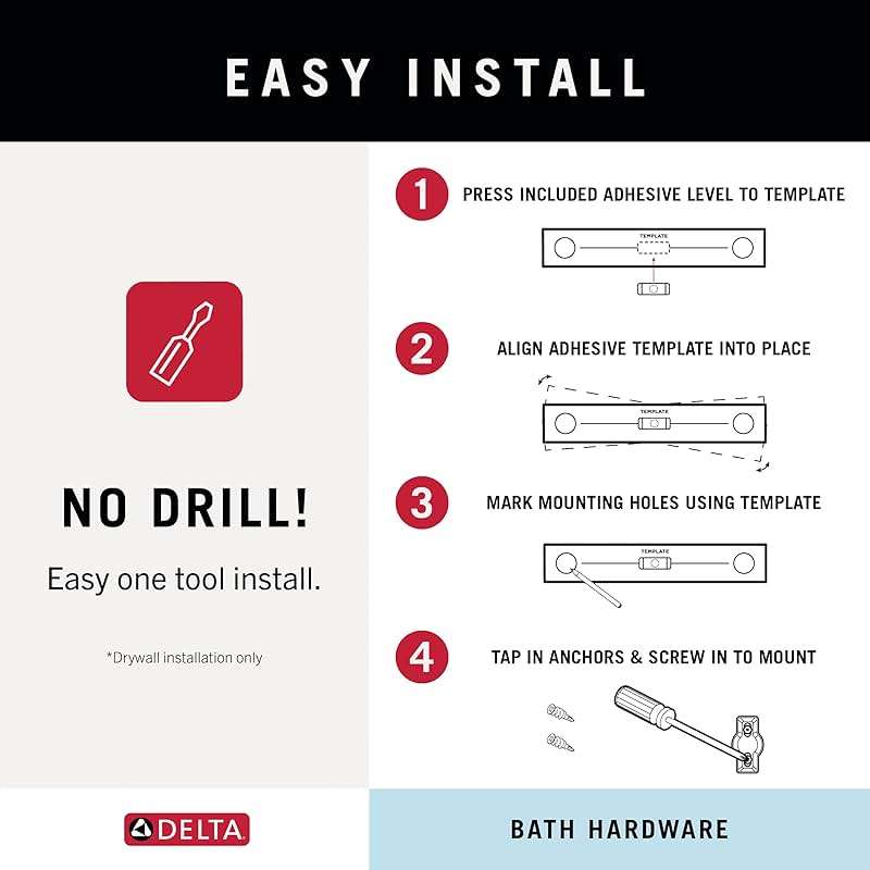 Delta ARV64-DN Arvo 4-Piece Bath Hardware Set 18-in Towel Bar w/ 6-in Extender, Toilet Paper Holder, Towel Ring, Hook, Brushed Nickel - Image 9