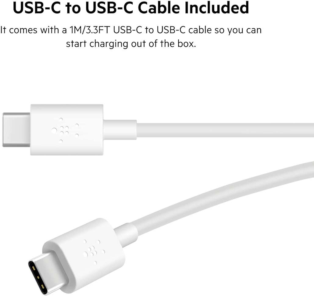 Belkin USB C Charger Block 37W - 25W USB-C Port + 12W USB-A Port for PPS Charging Apple iPhone 17, Air, Pro, Pro Max, AirPods, Samsung Galaxy S25, Nintendo Switch 2, Google Pixel 10, etc. - White - Image 4