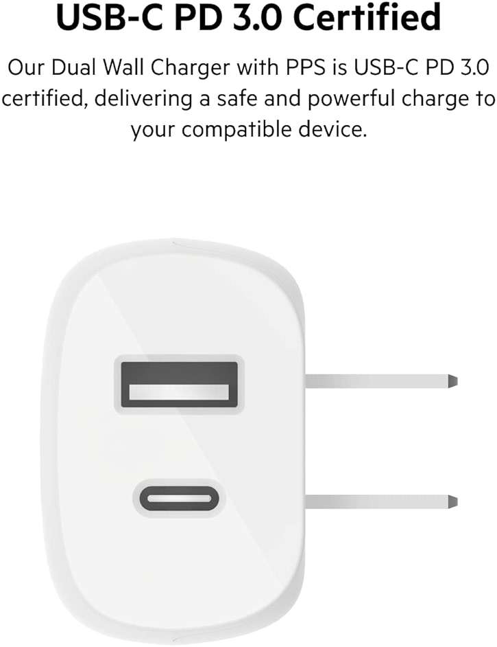 Belkin USB C Charger Block 37W - 25W USB-C Port + 12W USB-A Port for PPS Charging Apple iPhone 17, Air, Pro, Pro Max, AirPods, Samsung Galaxy S25, Nintendo Switch 2, Google Pixel 10, etc. - White - Image 5
