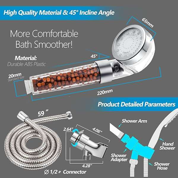 FASTRAS LED Shower Head with Handheld, High Pressure Shower Head with Hose, Holder & PTFE Tape etc, 3 Water Temperature-Controlled Water Saving Filtered Shower Head for Dry Hair& Skin - Image 5