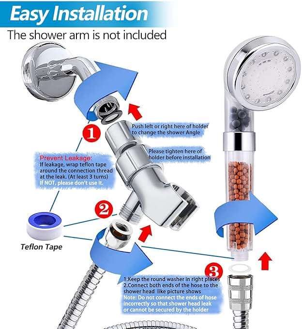 FASTRAS LED Shower Head with Handheld, High Pressure Shower Head with Hose, Holder & PTFE Tape etc, 3 Water Temperature-Controlled Water Saving Filtered Shower Head for Dry Hair& Skin - Image 6