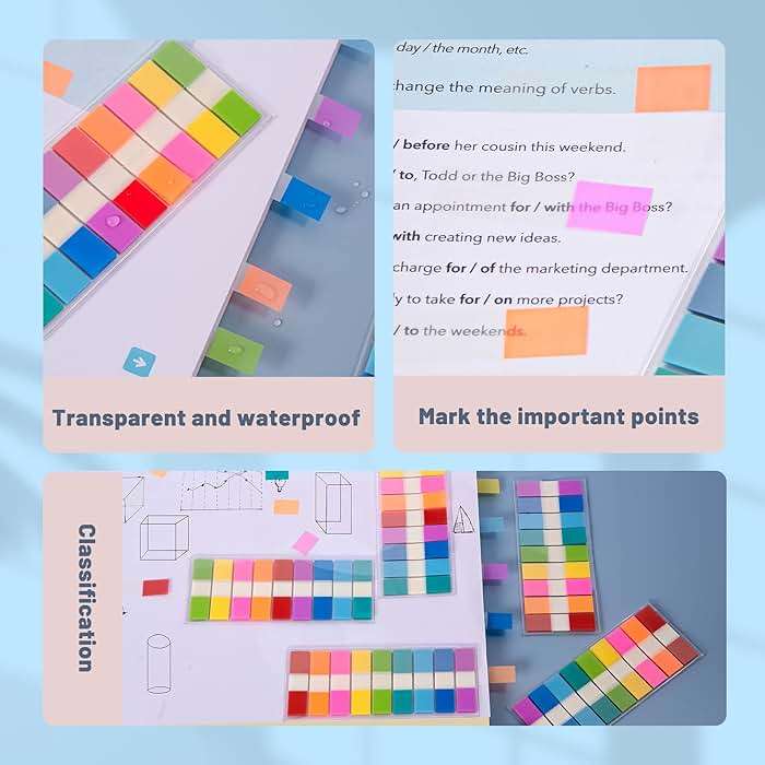 Golcellia Writable Sticky Tabs, 900 Pcs Transparent Sticky Page Marker Tabs for Document Organization, Teacher Supplies, Study Aids, Office Supplies, Colorful Tabs - Image 8