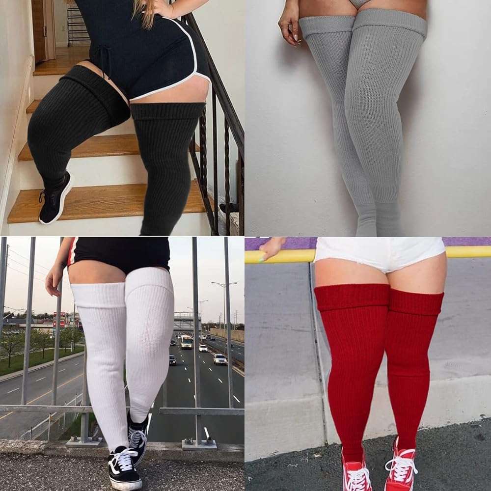 Neoviancia Plus Size Thigh High Socks for Thick Thighs - Extra Long Thick Knit Knee High Stockings Leg Warmers for Women - Image 5