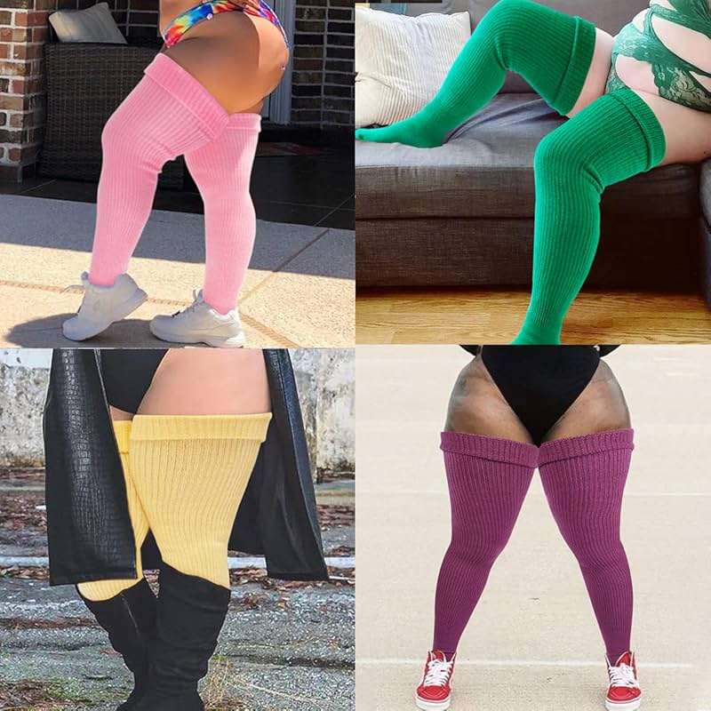 Neoviancia Plus Size Thigh High Socks for Thick Thighs - Extra Long Thick Knit Knee High Stockings Leg Warmers for Women - Image 6