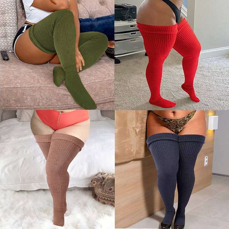 Neoviancia Plus Size Thigh High Socks for Thick Thighs - Extra Long Thick Knit Knee High Stockings Leg Warmers for Women - Image 7
