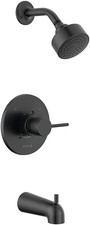 Delta Modern 14 Series Bathtub and Shower Faucet Set, Matte Black Shower Head and Handle Set, Valve Trim Kit, Matte Black T14459-BL-PP (Valve Not Included) - Image 1