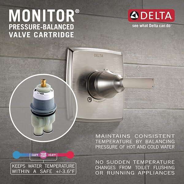 Delta Modern 14 Series Bathtub and Shower Faucet Set, Matte Black Shower Head and Handle Set, Valve Trim Kit, Matte Black T14459-BL-PP (Valve Not Included) - Image 5